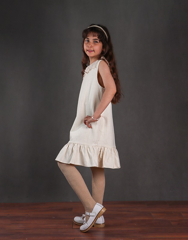 پیراهن حلقه ای دخترانه با یقه خامه دوزی رها 313 | کودک و نوجوان