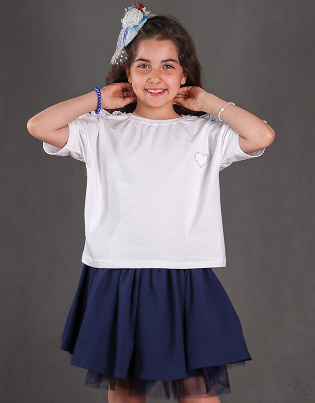 تیشرت آستین کوتاه دخترانه گلدوزی قلب مهرو 313 | کودک و نوجوان