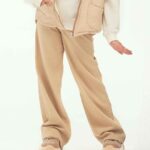 شلوار کتان بگ دخترانه رنگ کرم نمای رو به رو برند 313 لباس بچه گانه