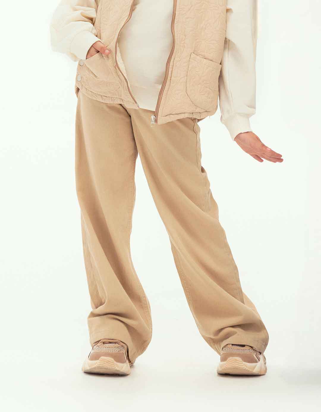 شلوار کتان بگ دخترانه رنگ کرم نمای رو به رو برند 313 لباس بچه گانه