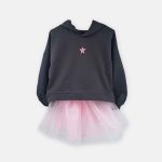 ست هودی دامن دخترانه استار رنگ صورتی برند 313 لباس بچه گانه