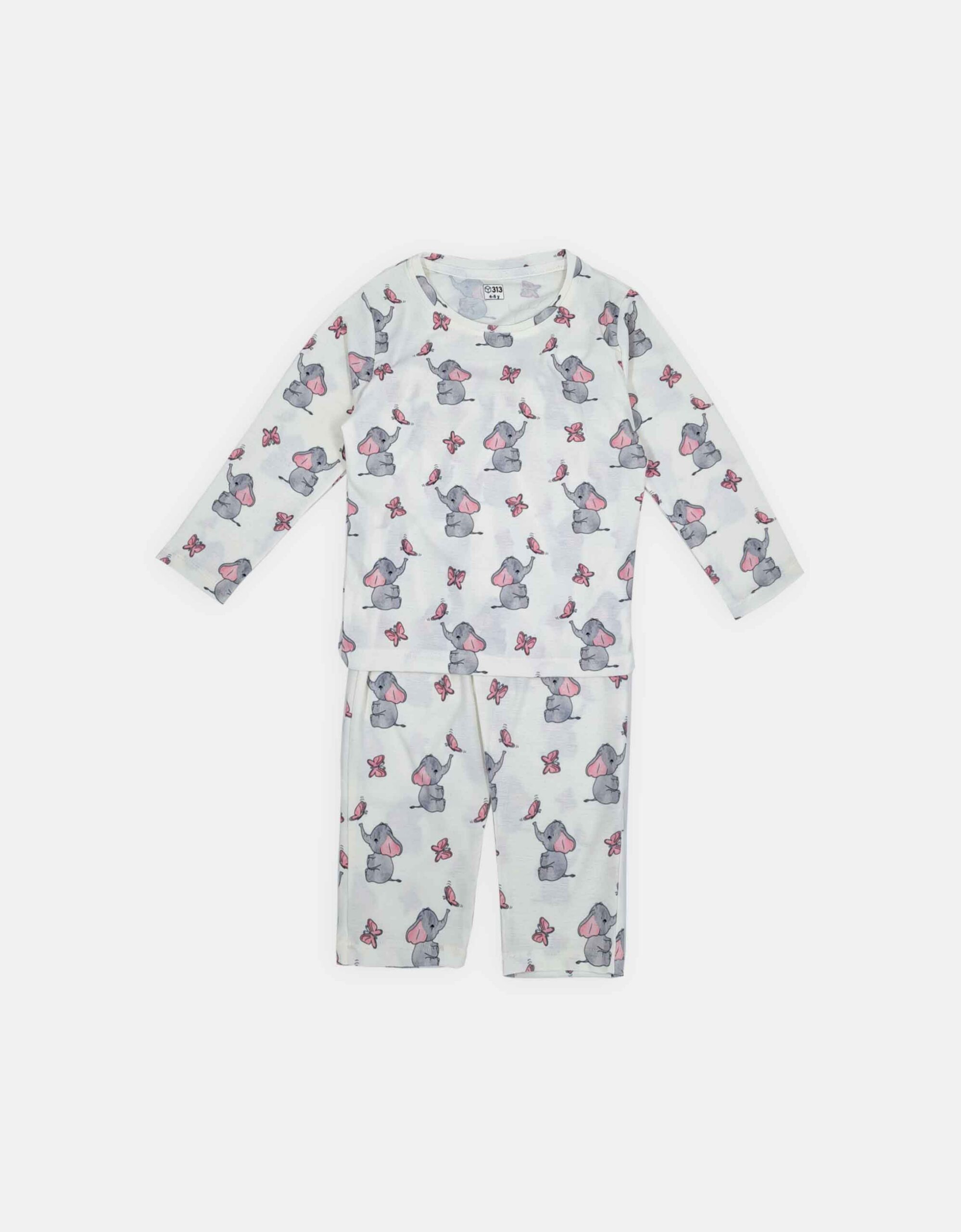 ست راحتی دخترانه طرح فیل و پروانه برند 313 لباس بچه گانه