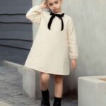 پیراهن دخترانه ژاکارد لارا رنگ کرم برند 313 لباس بچه گانه